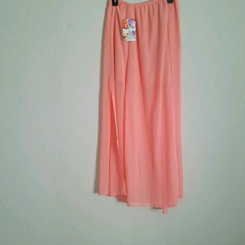 Lily White "melon"  chiffon maxi skirt NWT